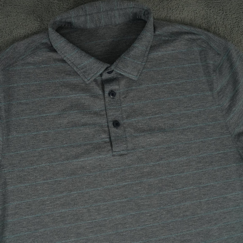 Lululemon‎ Evolution Polo Shirt Mens L Gray Striped Short Sleeve Performance